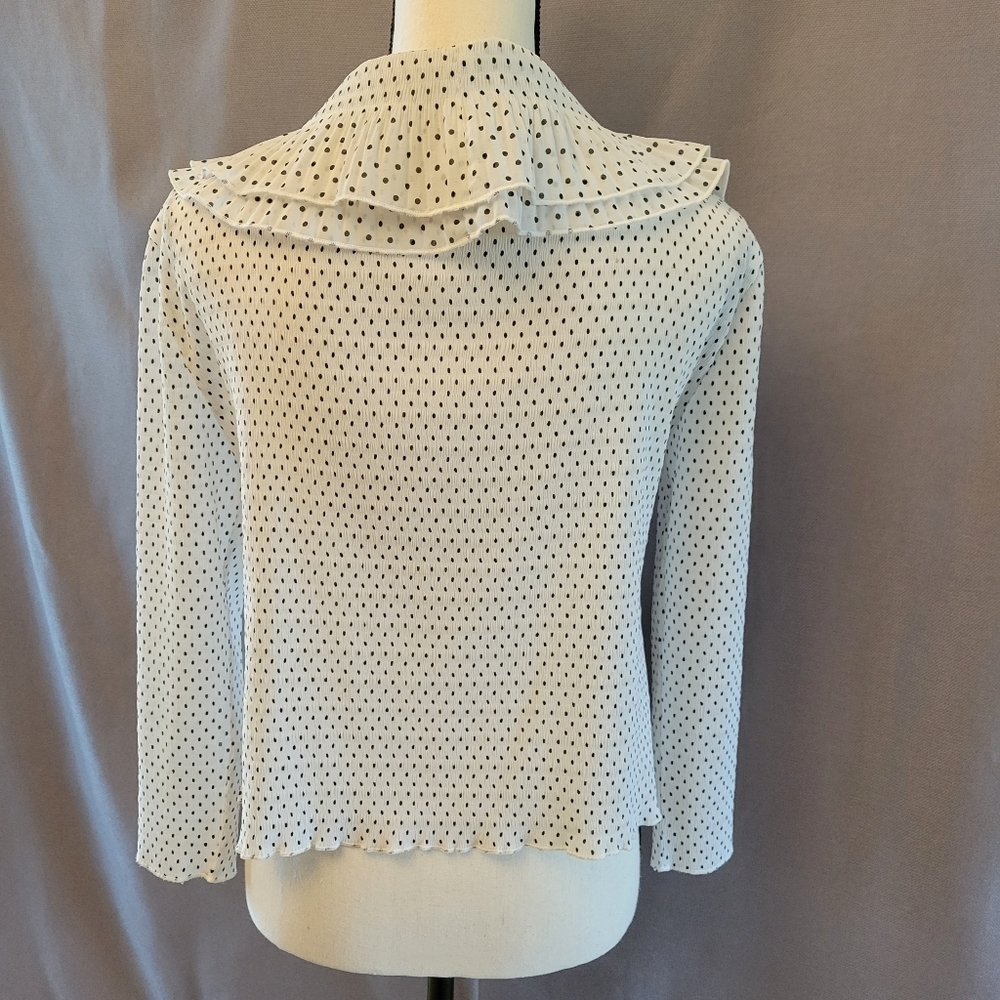 Caelian Top Womens Medium Long Sleeve Blouse White Black Ruffled Tie - Picture 7 of 12
